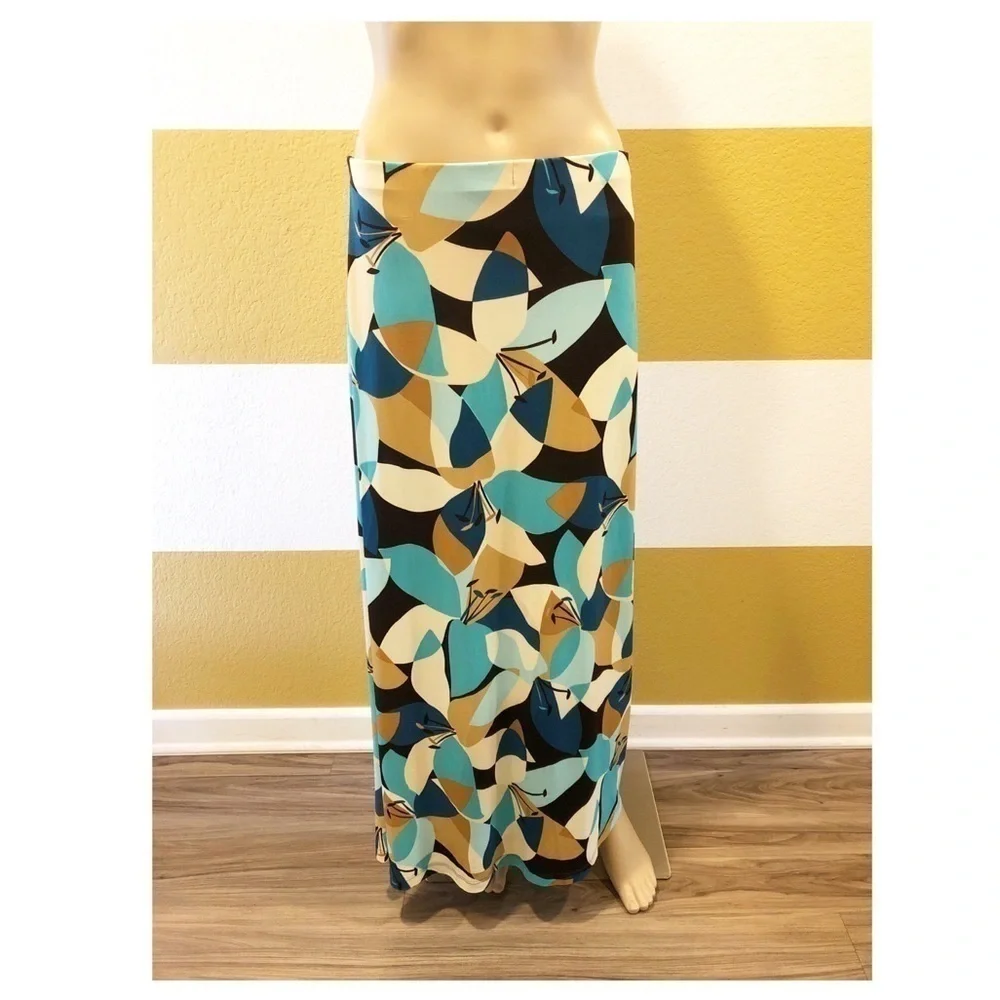 Multicolored abstract print maxi skirt